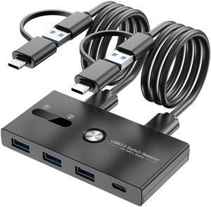USB c Switch,USB switcher 2 Computers Sharing USB C & A Devices, 4 Port USB Switcher Sharing Keyboard and Mouse, Printer/Scanner USB Switch Hub with 2 USB3.0 Cables 5FT(Not Support Charging/Monitor)