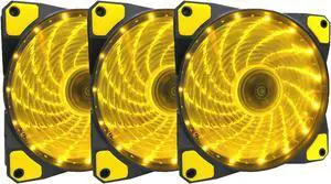 Apevia AF312L-SYL 120mm Yellow LED Ultra Silent Case Fan w/ 15 LEDs & Anti-Vibration Rubber Pads (3-pk)