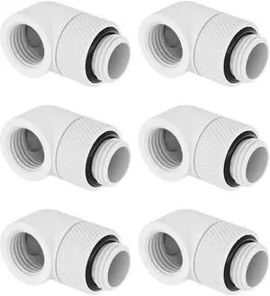 Dracaena 6 pack G1/4" thread Male to Female Extender Fitting, 90deg Rotary Fitting Adapter Connector for Computer Water Cooling System, White