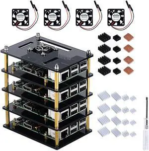 GeeekPi Cluster Case with Cooling Fan and Heatsinks for Raspberry Pi 4B/3B+/3B/2B