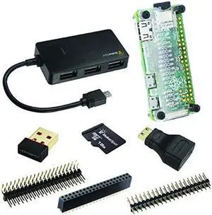 MakerSpot 8-in-1 Raspberry Pi Zero W Mega Pack (no PiZero Board) with 32GB Micro SD Card, 4-Port OTG USB Hub, Pin Headers, Mini HDMI Adapter, Transparent Acrylic Protector Cover Case & WiFi Dongle