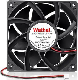 Wathai 120mm x 38mm Replacement 24V Fan Dual Ball High Volume 180CFM for DIY UPS Case, Amp, RV Fridge, Plasma Cutter, Industrial Equipment Cooling
