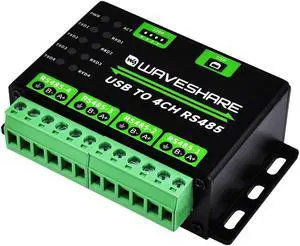 Waveshare Industrial USB to 4CH RS485 Converter with Aluminium Alloy Case, Compatible with Win7/8/8.1/10/11,Linux, Android, Allows Concurrent and Independent Communication for Each Channel
