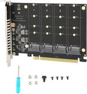 Adapter Card 4 Port M.2 NVME SSD to PCIE X16 M Key 4 X 32Gbps Hard Drive Converter Reader Expansion Card Support M.2 NVME Protocol SSDM.2 PCIE Equipment (ph44)
