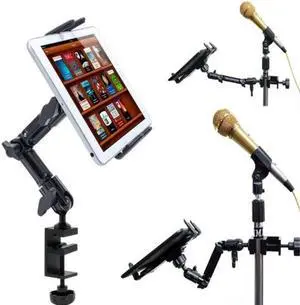 ChargerCity Heavy Duty 4-WAY Adjust Aluminum Alloy Pole/Bar Cymbal Mic Microphone Stand Podium Tablet Holder Clamp Mount for iPad Pro Air Mini Samsung Galaxy Tab Surface Book Pro Google