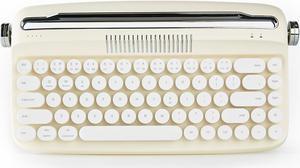YUNZII Upgraded Wireless Keyboard, Retro Keyboard Typewriter Style with Integrated Stand, USB-C/Bluetooth Keyboard with Cute Round Keycaps for Multi Device for Win/Mac (B307, Ivory Butter)