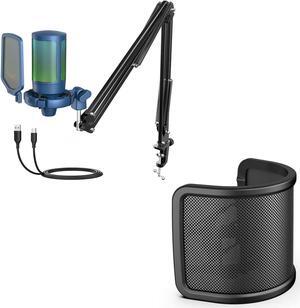 FIFINE USB Gaming Streaming PC Microphone Kit, RGB Condenser Computer Mic Bundle with Pop Filter for Mac/Desktop/Laptop (A6TB+U1)
