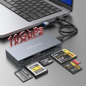 6 in 1 CFexpress Type B Card Reader, Multi CF Express Reader for CFexpress Type B/SD/TF/CF/XD/MS, USB 3.2 Gen 2 10Gbps CFexpress Adapter Memory Card Reader Compatible with Windows/Mac/Linux/Android
