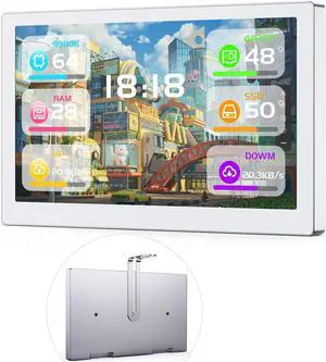 waveshare 7inch USB Monitor, PC Case Secondary Screen/Desktop RGB Ambient Screen, IPS Panel, 1024x600 Resolution, with Music Spectrum Analysis Function, Type-C Interface, CNC Metal Case, Silver