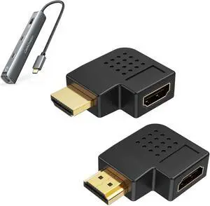 Bundle - 2 Items: CableCreation Right Angle HDMI Adapter 2Pack +6-in-1 USB C Hub Multiport Adapter