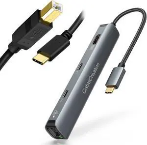 CableCreation 6-in-1 USB-C Hub with 4K 60HZ HDMI Bundle with USB B to USB C Printer Cable 6.6FT