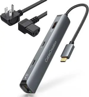 USB C Hub Multiport Adapter, CableCreation 6-in-1 USB-C Hub Bundle with 3 Feet 18 AWG Universal Power Cord
