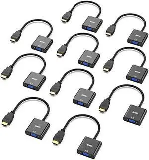 BENFEI HDMI to VGA, 10 Pack, Gold-Plated HDMI to VGA Adapter (Male to Female) for Computer, Desktop, Laptop, PC, Monitor, Projector, HDTV, Chromebook, Raspberry Pi, Roku, Xbox and More - Black BENFEI HDMI to VGA, 10 Pack, Gold-Plated HDMI to VGA Adapter (Male to Female) for Computer, Desktop, Laptop, PC, Monitor, Projector, HDTV, Chromebook, Raspberry Pi, Roku, Xbox and More - Black