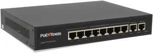 PoE Texas 8 Port PoE Switch - 802.3af/at Power Over Ethernet with 8 PoE+ Ports, 2 LAN Uplink, VLAN & Extender - 120W High Speed Unmanaged Wired Network Switch - Security Camera, Video & More