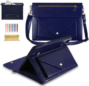 Dteck Case for iPad Air 13 (M2) 2024/iPad Pro 12.9 inch 6th/5th/4th/3rd Generation,Premium PU Leather Folio Stand Cover Pencil Holder Zipper Pocket Strap Bag Shockproof Protective Business Case,Blue