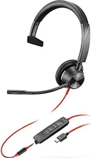 Plantronics - Blackwire 3315 Wired, Single Ear (Mono) USB-A Headset with Boom Mic (Poly) - Connect to PC/Mac via USB-A or mobile/tablet via 3.5 mm connector - Works with Teams (Certified), Zoom & more