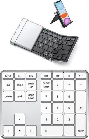 iClever Folding Keyboard, Bluetooth Travel Keyboard, Sync Up to 3 Devices, Metal Build, USB-C Recharge, Portable Foldable Keyboard with Stand Holder for iPad, iPhone, Smartphone, Laptop and Tablet