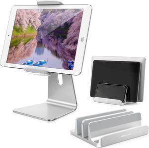 AboveTEK Elegant Tablet Stand, Aluminum iPad Stand Holder for 7-13 inch iPad, 3 Slots Vertical Laptop Stand for Computer, Tablet, Phone - Fits All Laptop Models up to 17.3" Silver