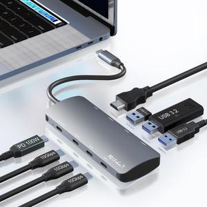 USB C to USB C Hub 10Gbps 8-in-1 with 3 USB-C 3.2 Gen2 10Gbps, 3 USB-A 3.2 10Gbps, 4K HDMI Adapter, 100W Power Delivery, USB C Splitter Multiport for Mac Book Pro/Air, Chromebook, XPS, USB C Devices