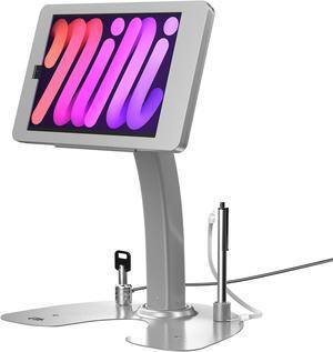 CTA Digital Dual Kiosk Stand - CTA Aluminum Stand with Locking Case - Cable - Access to Ports and 360-Degree Rotating Base for iPad Mini 6 - Silver (PAD-ASKM6)