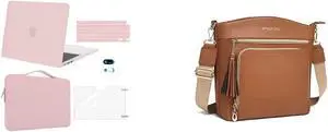 MOSISO Compatible with MacBook Air 13.6 A2681 with M2, Plastic Hard Shell Case&Carrying Sleeve Bag&Keyboard Cover&Webcam Cover&Screen Protector&Crossbody Bag with Tassel, Baby Pink&Brown