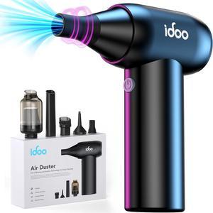 iDOO Electric Compressed Air Duster, Metal Powerful Cordless Air Duster 2-in-1 Mini Desk Vacuum Cleaner, 3 Gear Portable Air Blower for Computer PC, Rechargeable Bug Catcher Vacuum for Insect Clean
