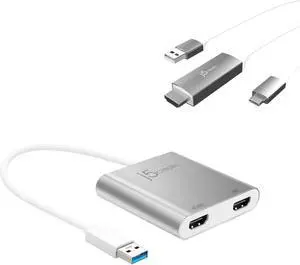 j5create USB Type A to Dual HDMI Adapter + USB Type C to 4K@60Hz HDMI Cable