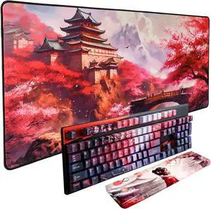 GUNMJO Cherry Blossom PBT Dye-Sublimation Keycaps+Acrylic Wrist Rest+Gaming Mousepad Bundle