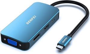 Benfei USB Type-C to HDMI+DisplayPort+VGA Adapter, 4K Support, Compatible with Laptops and TVs