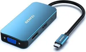 Benfei USB Type-C to HDMI+DisplayPort+VGA Adapter, 4K Support, Compatible with Laptops and TVs