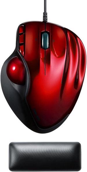 SANWA GMATB44RN Trackball Mouse Wired + GTOK1S Gel Wrist Rest for Mouse, Tilt Scroll Computer Roller Ball Mouse for Mac, Laptop, Windows, Chrome, Non-Slip Gaming Wrist Pillow Cushion, Red