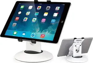 EHO iPad Stand, 360° Rotating Commercial Tablet Stand, Retail Kiosk, 6"-13"(Screen) Adapter Universal Tablet Clamp Holder for iPad, iPadAir, iPadMini, Microsoft Surface, Most Tablets - White