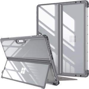 Fintie Hard Case for 13 Inch Microsoft Surface Pro 11 / Pro 10 / Pro 9 - Shockproof Folio Rugged Cover with Clear Transparent Back Shell Compatible with Type Cover Keyboard, Gray