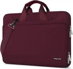 MOSISO 360 Protective Laptop Shoulder Bag Compatible with MacBook Air 15 M4 A3241 M3 A3114 M2 A2941/Pro 16 inch M4 M3 M2 M1, 15-15.6 inch Notebook,Matching Color Sleeve with Belt, Wine Red