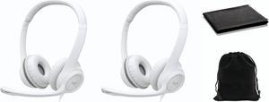 Logitech H390 Wired Headset W/Mic, Stereo Headphones with Noise Cancelling Microphone, USB, in-Line Controls, Works with Chromebook, PC Headset, W/Pouch and Cloth, Bulk Packaging, 2 Pack (White)