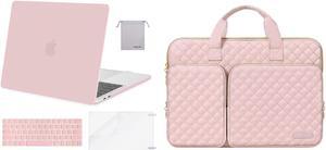 MOSISO Compatible with MacBook Pro 13 inch Case M2 M1 2023-2016, Plastic Shell&Square Quilted Bag with PocketsKeyboard Cover&Screen Protector&Pouch, Rose Quartz&Chalk Pink