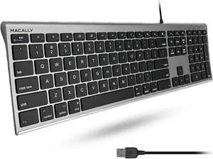 Macally Ultra-Slim USB Wired Computer Keyboard - Works Great as Both a Windows or Wired Mac Keyboard - Compatible Full Size Apple Keyboard with Numeric Keypad for Mac Mini, iMac, Macbook - Space Gray