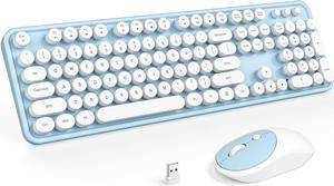 Atelus Wireless Keyboard and Mouse, Typewriter Full Size Keyboard with Number Pad and 2 in 1 USB Connected Mouse for Mac, Windows 7/8/10, Laptop, Desktop, PC, Computer (Blue-White)
