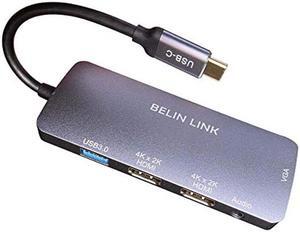 USB-C HDMI*2 VGA USB3.0 Adapter,Supports MST Dual Monitor Docking Station Single 4K@30Hz or Dual 1080p Thunderbolt 3 to HDMI and VGA Video, Type C Multi-Port Adapter, USB 3.0, only Mac OS Mirror Mode