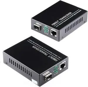 Open SFP Slot A Pair of 1.25G/s Gigabit Fiber Ethernet Media Converter 10/100/1000Base-Tx to 1000Base-SX SMF RJ45 to SFP Slot, Support SFP Gigabit modules up to 120KM(2 Pack)