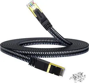 HiiPeak Cat 8 Ethernet Cable 100 ft, Flat Nylon Braided Internet Cable, High-Speed 40Gbps Network Patch LAN Cable, RJ45 Cable for Modem, Router, PC, Xbox, Laptop, Computer, Black and Grey(100ft)