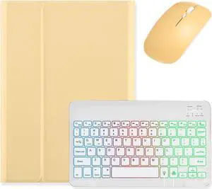 kaidisen Backlit Keyboard for iPad 9th 8th 7th Generation iPad Air 3rd Gen/iPad Pro 10.5 Case with Mouse and Detachable RGB Colorful Backlight Color Keyboard Case,Yellow+White