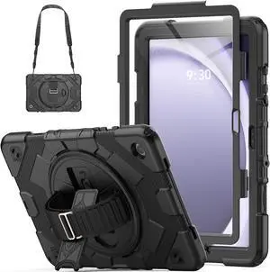 HXCASEAC Case for Samsung Galaxy Tab A9 Plus Case 11 Inch with Screen Protector/Adjustable Hand Strap/Pen Holder, [3-Layer Drop Poof] Samsung A9+ Plus Tablet Case 2023 SM-X210/X216/X218 - Black