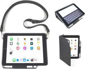 Innovative Care - Model V3 - Apple iPad Carrying Case & Tablet Stand for 9.7 Inch 2017 iPads Generation 5 & 6 / Air 1 & 2 w/Kickstand, Stylus Holder & Shoulder Strap, Protective Black Ballistic Nylon
