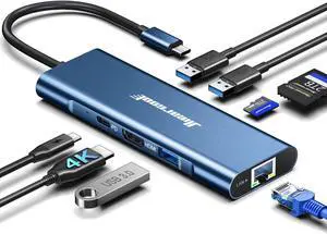 Hiearcool USB C Hub, 8in1 USB C to 4K 60Hz HDMI Docking Station, USB C Ethernet Multi-port Adapter 100W PD USB C Dock Compatible for MacBook Pro Air M1 Dell HP Lenovo and Other C Devices-Midnight Blue