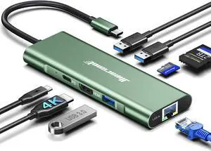 Hiearcool USB C Hub, 8 in 1 USB C Hub Multi-Port Adapter with Gigabit Ethernet, USB C to 4K@60Hz HDMI Dock Dongle for MacBook Pro Air M1 M2 and Type C Laptops-Green