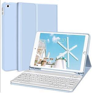 KENKE iPad Keyboard Case for iPad 9.7 inch 2018 (6th Gen) / iPad 2017 (5th Gen) / iPad Air 2/1, Lightweight Smart iPad Cover with Pencil Holder, Magnetically Detachable Wireless Keyboard, Light Blue