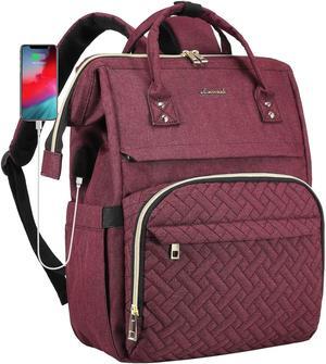 LOVEVOOK Laptop Backpack for Women Fashion Business Computer Backpacks Travel Bags Purse Doctor Nurse Work Backpack with USB Port Fits 17-Inch Laptop, Wine Red