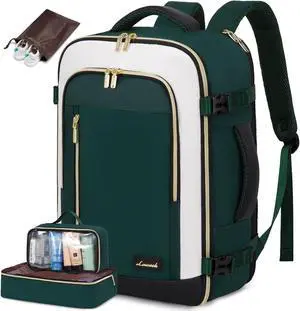 LOVEVOOK Travel Backpack for Women & Men, 45L Carry On Backpack, Personal Item Bag with 3 Packing Cubes, Business Weekender Overnight Luggage Daypack, Fits 18 Inch Laptop, Green Beige