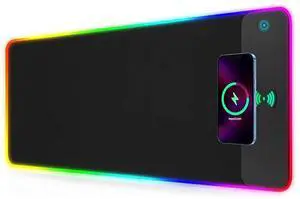 Wireless Charging RGB Mouse Pad Gaming LED Mousepad with 10 Light Modes Extra Large XXL Full Non-Slip Desk Pad Mat for Keyboard and Mouse, Computer, MacBook, PC, Laptop Acessories (800x300x4MM)